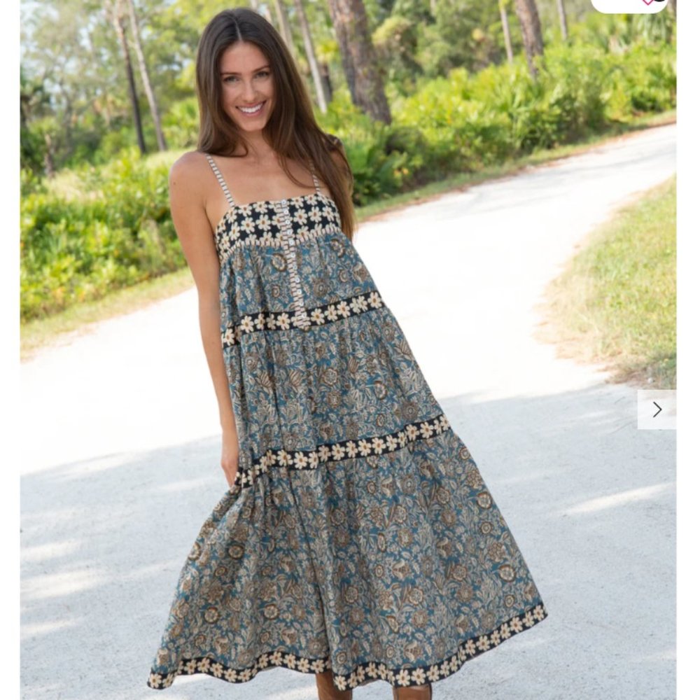 Natural Life Rumi Cotton Maxi Dress - Teal Floral Medium NWT New Still Online